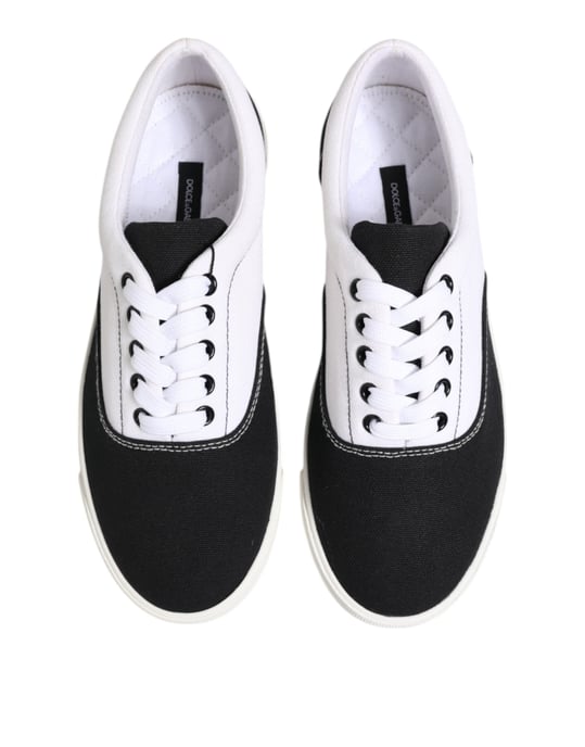 Dolce & Gabbana Black Cotton Canvas Lace Up Men Sneakers Shoes - Image 3