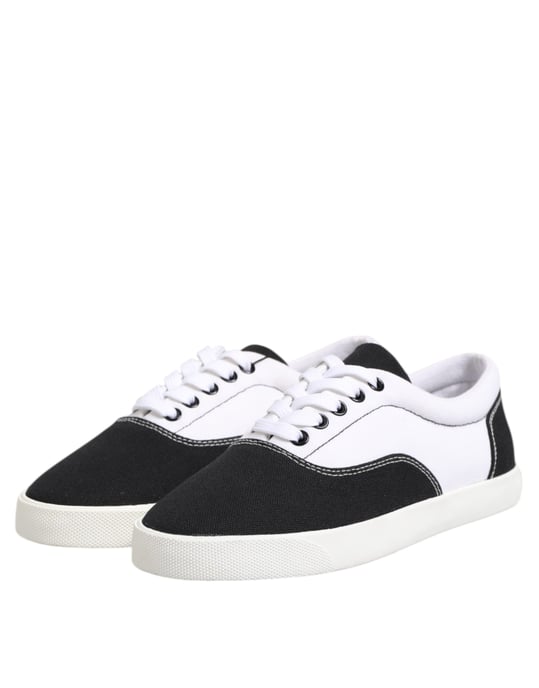 Dolce & Gabbana Black Cotton Canvas Lace Up Men Sneakers Shoes - Image 4