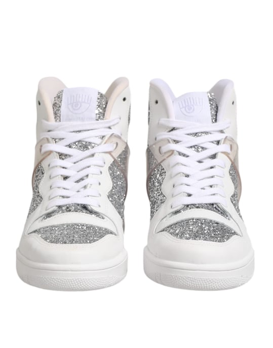 Chiara Ferragni Witte Zilveren Hoge Sneakers voor Dames - Image 2