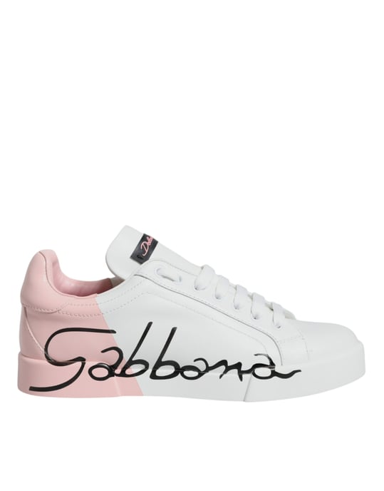 Dolce & Gabbana White Pink Portofino Low Top Sneakers Shoes - Image 1