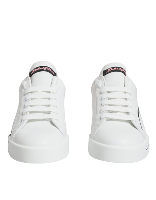 Dolce & Gabbana White Pink Portofino Low Top Sneakers Shoes - Image 2