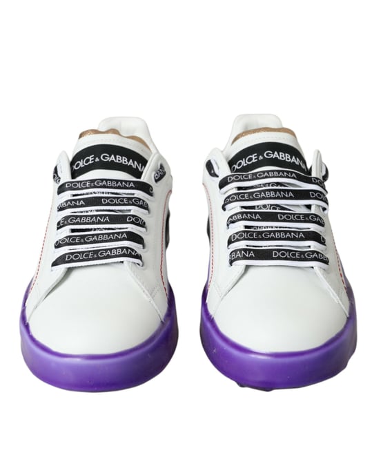 Dolce & Gabbana White Leather Portofino Low Top Sneakers Shoes - Image 2