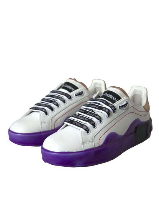Dolce & Gabbana White Leather Portofino Low Top Sneakers Shoes - Image 3
