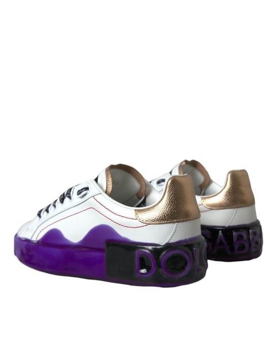 Dolce & Gabbana White Leather Portofino Low Top Sneakers Shoes - Image 4