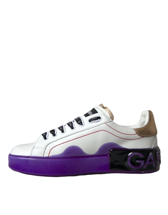 Dolce & Gabbana White Leather Portofino Low Top Sneakers Shoes - Image 6