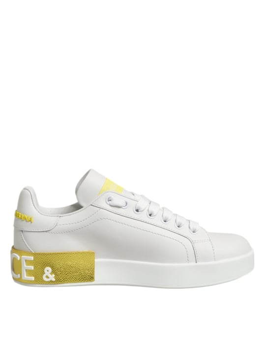 Dolce & Gabbana Vita Gula Läder Lågtopps Sneakers Skor - Image 2