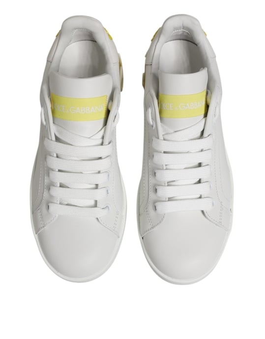 Dolce & Gabbana Vita Gula Läder Lågtopps Sneakers Skor - Image 4