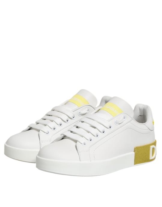 Dolce & Gabbana Vita Gula Läder Lågtopps Sneakers Skor - Image 5