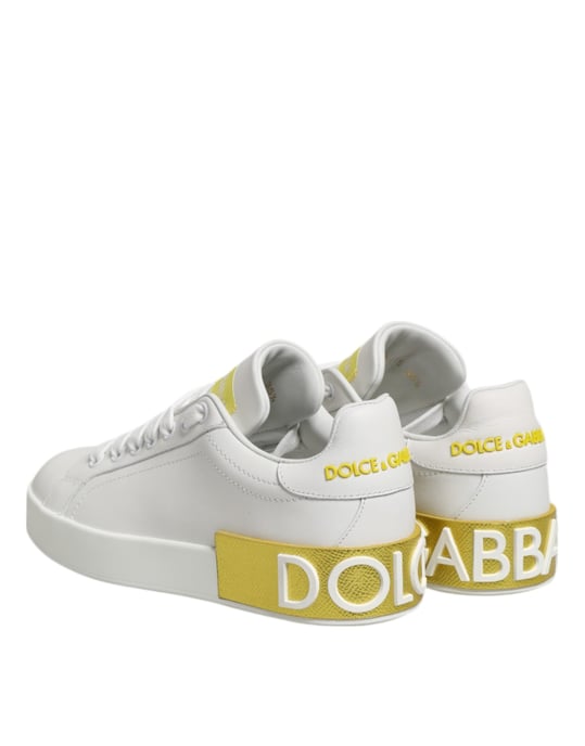 Dolce & Gabbana Vita Gula Läder Lågtopps Sneakers Skor - Image 6