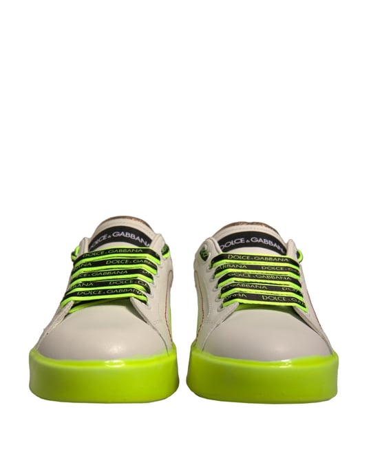 Dolce & Gabbana White Yellow Portofino Leather Sneakers Shoes - Image 2