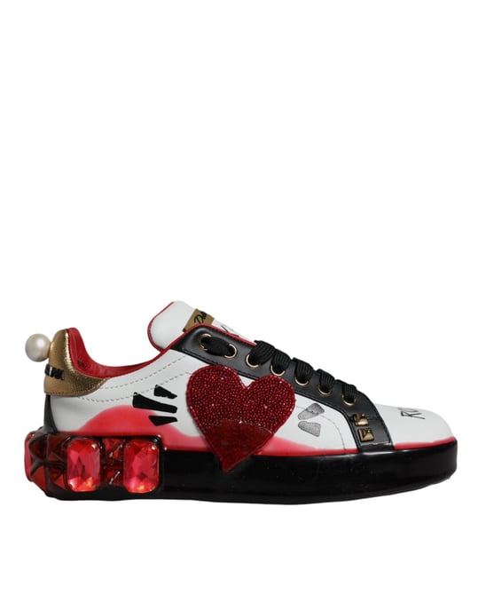 Dolce & Gabbana Witte Rode Kristallen Leren Portofino Sneakers Schoenen - Image 1