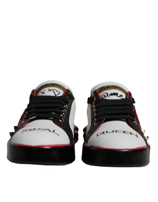 Dolce & Gabbana Witte Rode Kristallen Leren Portofino Sneakers Schoenen - Image 2