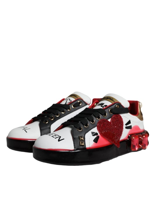 Dolce & Gabbana Witte Rode Kristallen Leren Portofino Sneakers Schoenen - Image 3