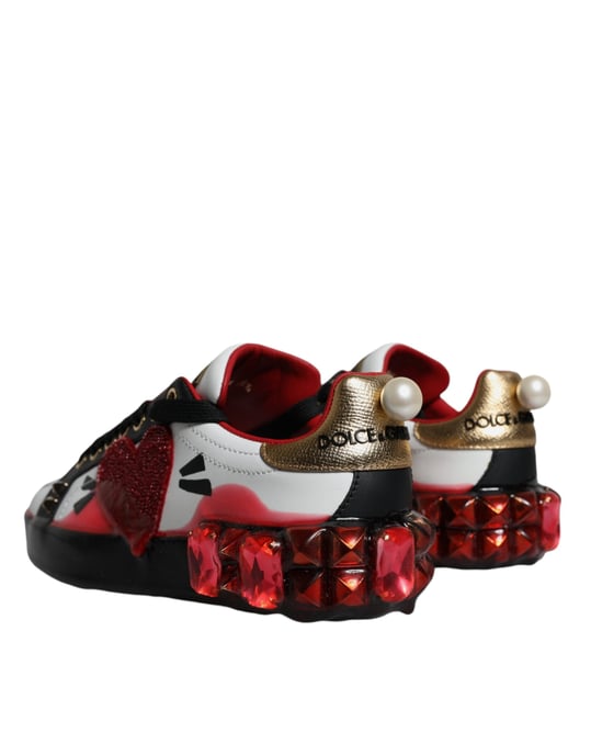 Dolce & Gabbana Witte Rode Kristallen Leren Portofino Sneakers Schoenen - Image 4