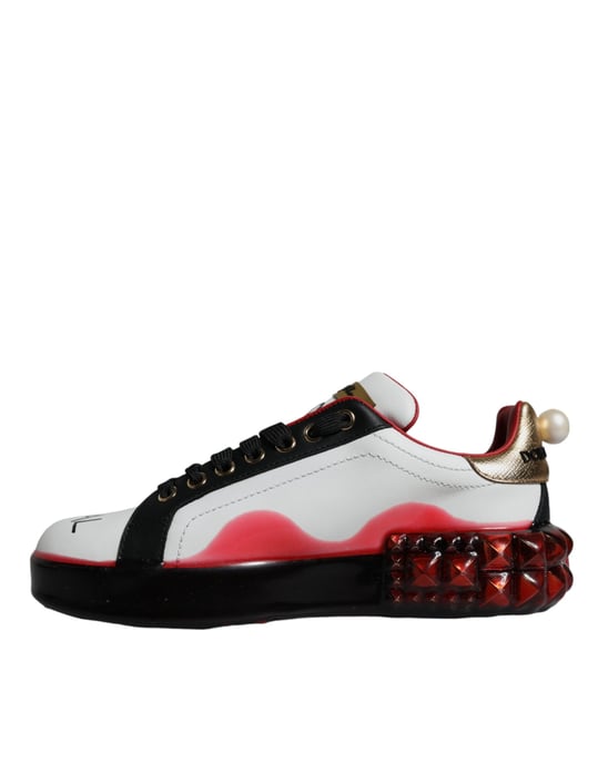 Dolce & Gabbana Witte Rode Kristallen Leren Portofino Sneakers Schoenen - Image 5