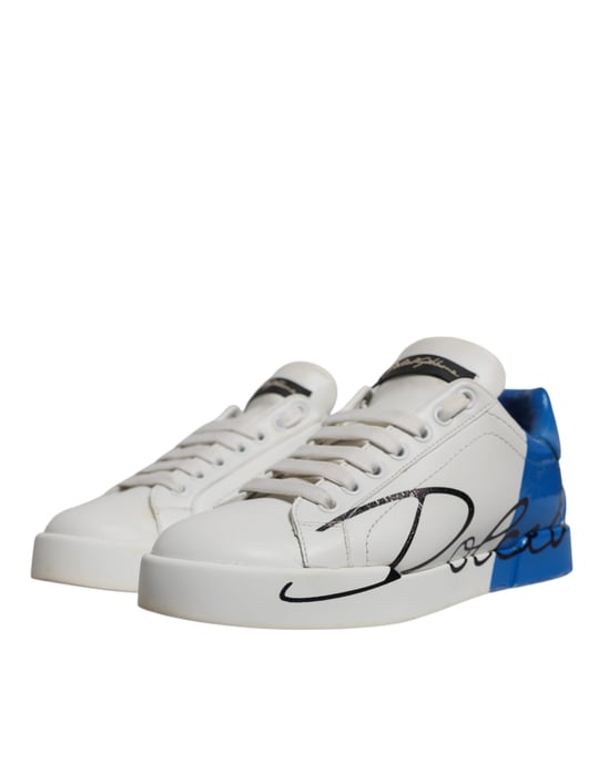 Dolce & Gabbana White Blue Logo Portofino Sneakers Shoes - Image 3