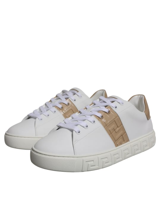 Versace Witte Bruine Greca Print TPU Lage Sneakers voor Mannen - Image 3