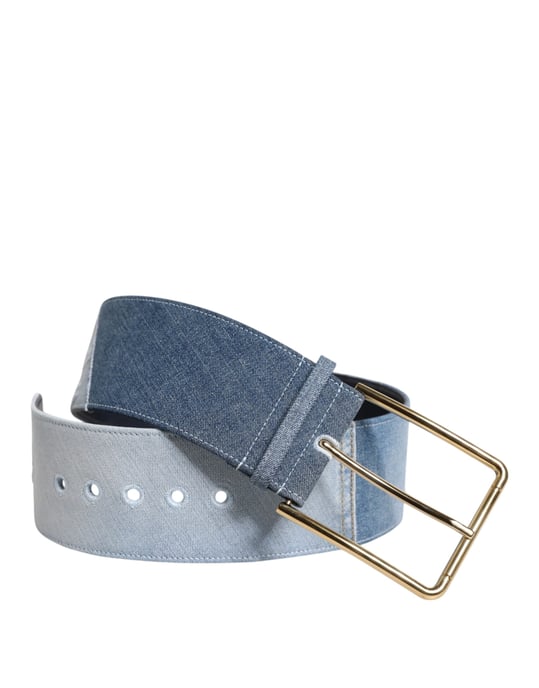 Dolce & Gabbana Tvåfärgad Blå Denim Bälte med Gul Metal Spänne - Image 1
