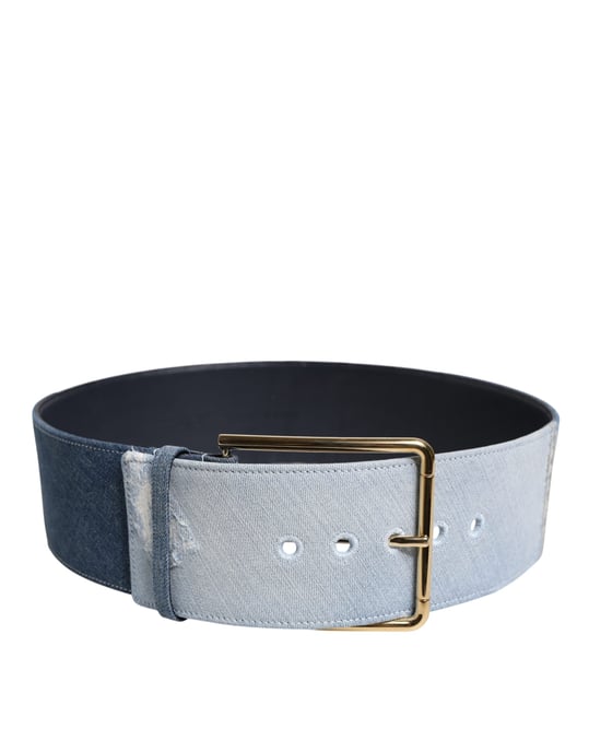 Dolce & Gabbana Tvåfärgad Blå Denim Bälte med Gul Metal Spänne - Image 3