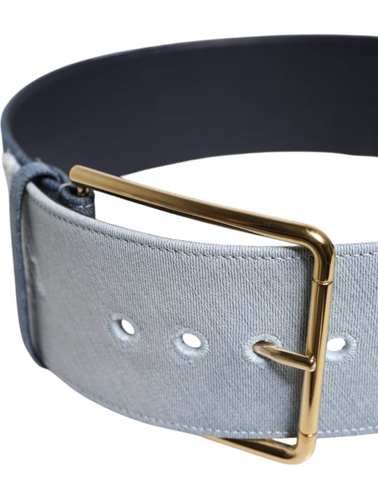 Dolce & Gabbana Tvåfärgad Blå Denim Bälte med Gul Metal Spänne - Image 4