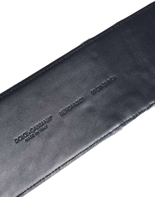 Dolce & Gabbana Tvåfärgad Blå Denim Bälte med Gul Metal Spänne - Image 5