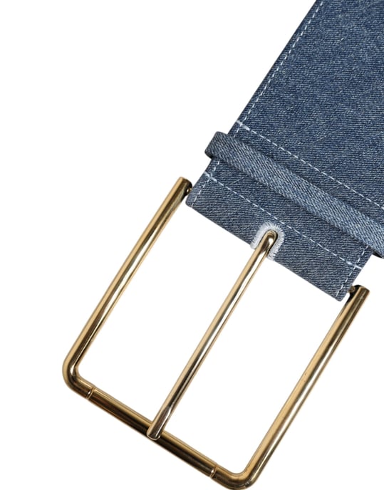 Dolce & Gabbana Tvåfärgad Blå Denim Bälte med Gul Metal Spänne - Image 6