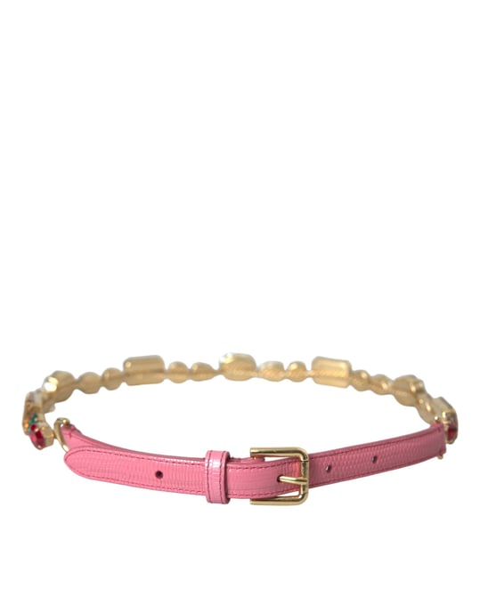Dolce & Gabbana Roze Leren Crystal Ketting Versierde Ceintuur - Image 1