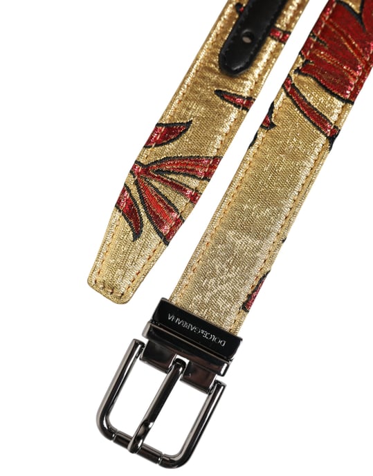 Dolce & Gabbana Gouden Bloemen Jacquard Zilveren Metalen Gesp Rugzak - Image 6