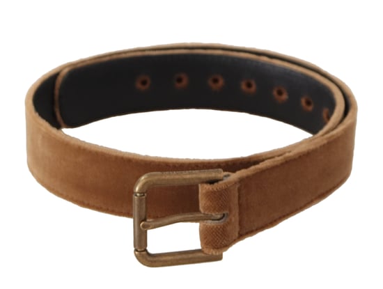 Dolce & Gabbana Brown Velvet Bronze Vintage Logo Metal Buckle Belt - Image 1