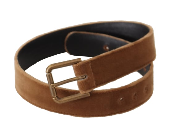 Dolce & Gabbana Brown Velvet Bronze Vintage Logo Metal Buckle Belt - Image 2