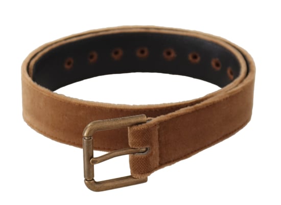 Dolce & Gabbana Brown Velvet Bronze Vintage Logo Metal Buckle Belt - Image 3