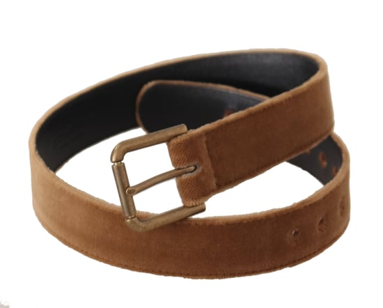 Dolce & Gabbana Brown Velvet Bronze Vintage Logo Metal Buckle Belt - Image 4
