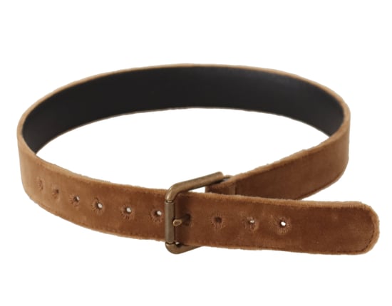 Dolce & Gabbana Brown Velvet Bronze Vintage Logo Metal Buckle Belt - Image 5
