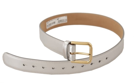 Dolce & Gabbana Silver Läder Guldfärgad Logo Metallspänne Bälte - Image 2