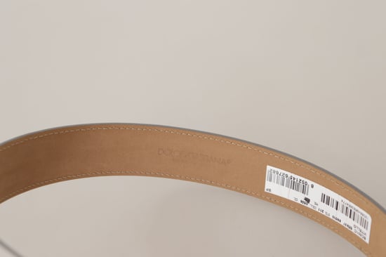 Dolce & Gabbana Silver Läder Guldfärgad Logo Metallspänne Bälte - Image 3