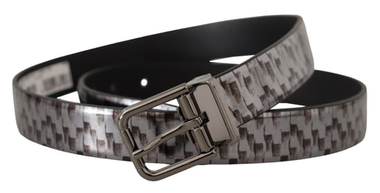Dolce & Gabbana Grijze Haringbone Leren Grijze 3D Metaal Gesp Riem - Image 2