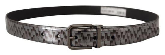 Dolce & Gabbana Grijze Haringbone Leren Grijze 3D Metaal Gesp Riem - Image 3