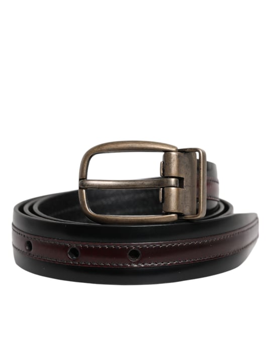 Dolce & Gabbana Zwarte Bordeaux Kalfsleer Metalen Logo Gesp Riem - Image 2
