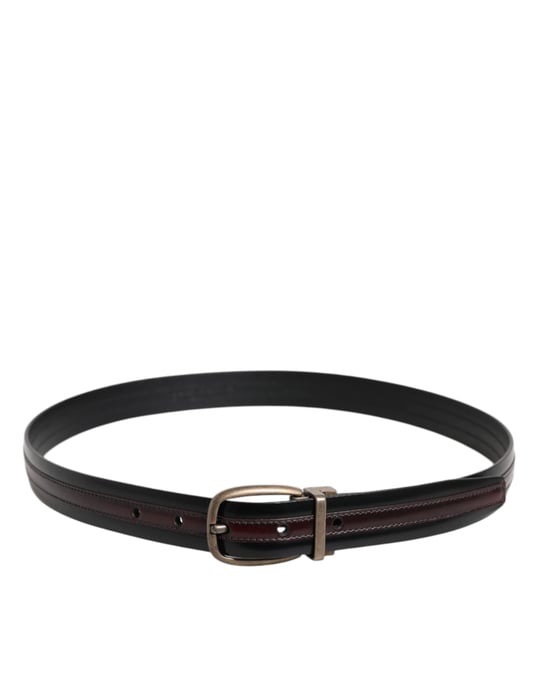 Dolce & Gabbana Zwarte Bordeaux Kalfsleer Metalen Logo Gesp Riem - Image 3