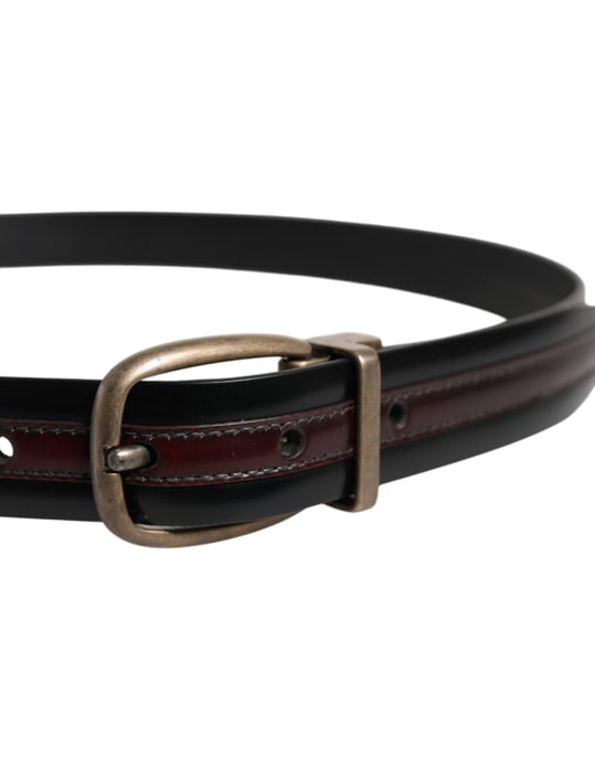 Dolce & Gabbana Zwarte Bordeaux Kalfsleer Metalen Logo Gesp Riem - Image 4