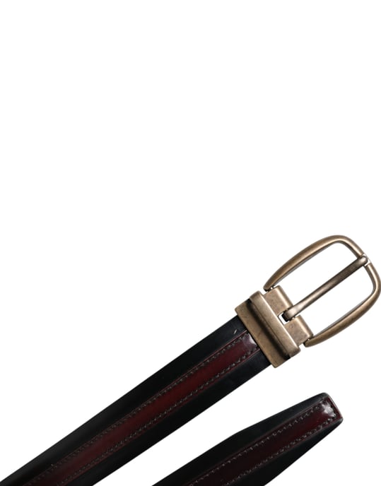 Dolce & Gabbana Zwarte Bordeaux Kalfsleer Metalen Logo Gesp Riem - Image 6