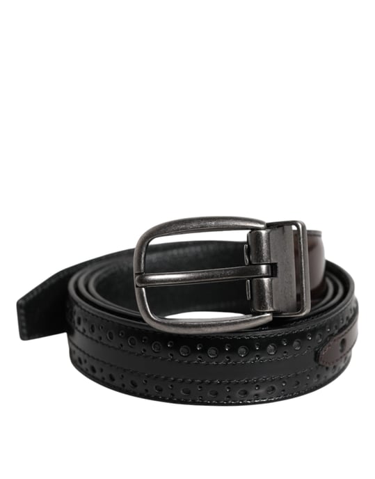 Dolce & Gabbana Svart Brunt Läder Klassisk Metallspänne Bälte - Image 1
