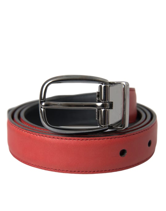 Dolce & Gabbana Röd Läder Silvermetall Spänne Bälte Herr - Image 1