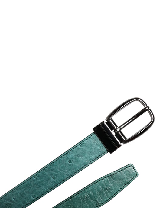 Dolce & Gabbana Green Ostrich Leather Silver Metal Buckle Belt - Image 6