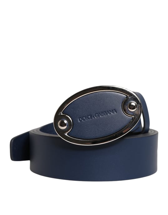 Dolce & Gabbana Blauwe Leren Classieke Metalen Logo Gesp Riem - Image 2