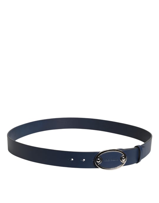 Dolce & Gabbana Blauwe Leren Classieke Metalen Logo Gesp Riem - Image 3