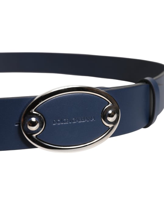 Dolce & Gabbana Blauwe Leren Classieke Metalen Logo Gesp Riem - Image 4