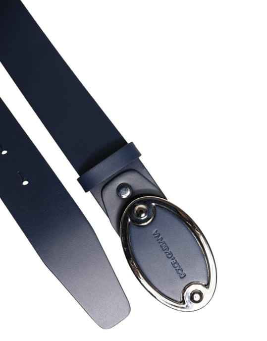 Dolce & Gabbana Blauwe Leren Classieke Metalen Logo Gesp Riem - Image 6