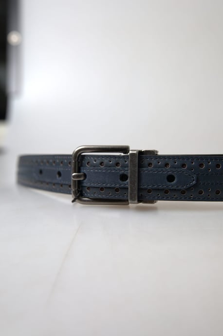 Dolce & Gabbana Blauwe Leren Perforated Metalen Gesp Ceintuur - Image 4