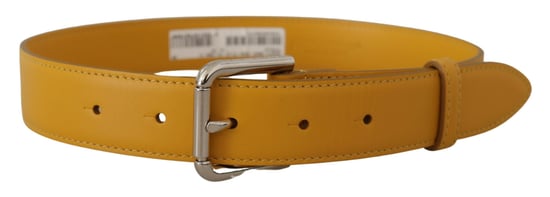 Dolce & Gabbana Gele Leren Zilver Tonen Logo Metaal Gesp Riem - Image 3